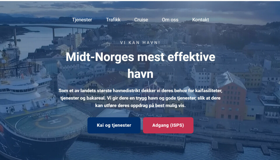 Skjermdump fra Kristiansund og Nordmøre Havns nye nettsider.
