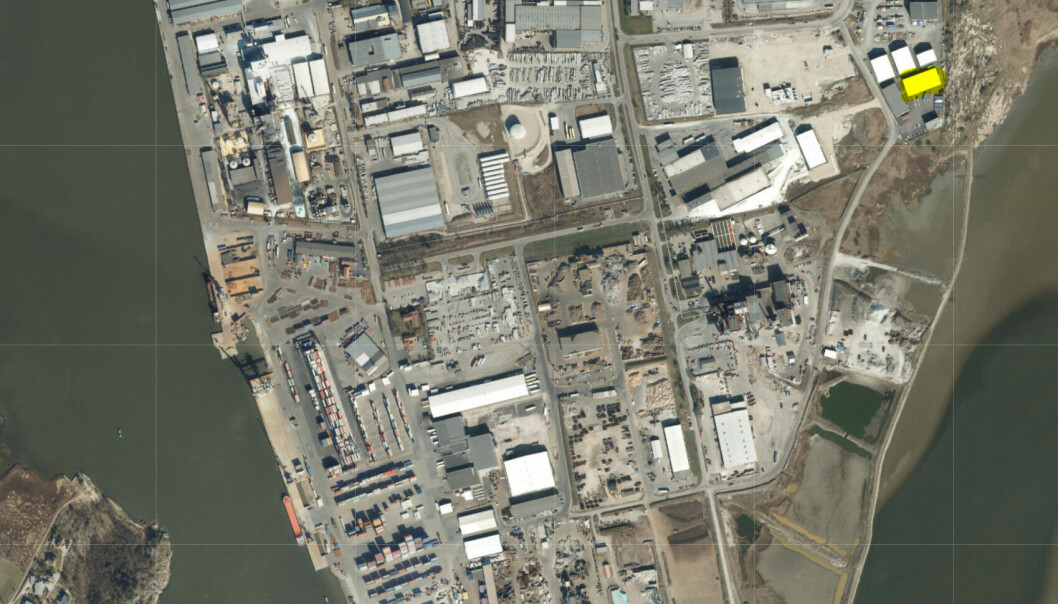 Borg havn styrker seg som gjenvinningssenter. med Hydrovolts nye fabrikk. Fabrikken ligger i øverste høyre hjørne (markert).Click to add image captin