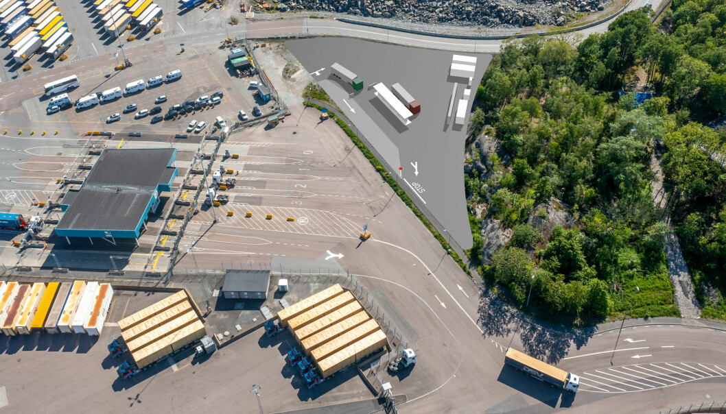 Slik ser man for seg den kommende hydrogenfyllestasjonen ved Göteborg havn.